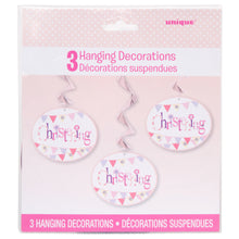 Load image into Gallery viewer, Pink Bunting Christening Hanging Swirl Decorations, 26&quot;, 3ct
