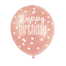 Load image into Gallery viewer, Glitz Rose Gold - &quot;Happy Birthday&quot; 12&quot; Latex Balloons (6ct)
