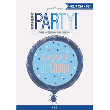 Load image into Gallery viewer, 18&quot; Glitz Blue &amp; Silver Round Foil Balloon Packaged &quot;Happy Birthday&quot;
