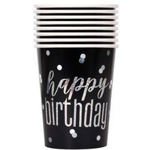 Load image into Gallery viewer, Birthday Black prismatic  Glitz 9oz Paper Cups, 8ct
