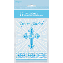 Load image into Gallery viewer, Blue Radiant Cross Invitations, 8ct
