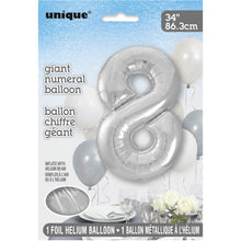 Load image into Gallery viewer, Silver Number 8 Shaped Foil Balloon 34&quot;
