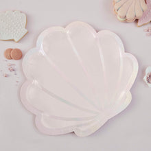 Load image into Gallery viewer, Ginger Ray - Iridescent And Pink Mermaid Shell Shaped Paper Plates
