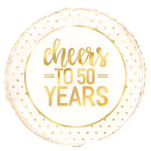 Load image into Gallery viewer, Gold &#39;Cheers to 50 Years&#39; Round Foil Balloon 18&quot;
