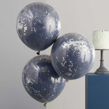 Load image into Gallery viewer, Ginger Ray - Double Layered Navy and Silver Confetti Balloon Bundle
