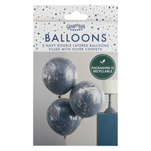 Load image into Gallery viewer, Ginger Ray - Double Layered Navy and Silver Confetti Balloon Bundle
