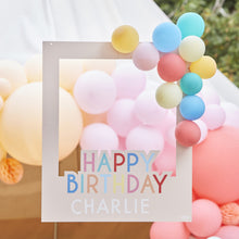 Load image into Gallery viewer, Customisable Multicoloured Happy Birthday Photo Booth Frame With Balloons

