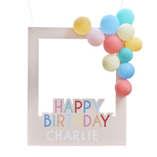 Load image into Gallery viewer, Customisable Multicoloured Happy Birthday Photo Booth Frame With Balloons
