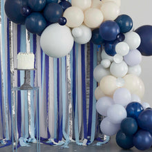 Load image into Gallery viewer, Ginger Ray -Blue, Cream &amp; Silver Streamer and Balloon Arch Party Backdrop
