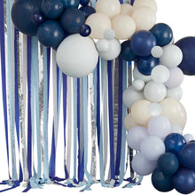 Load image into Gallery viewer, Ginger Ray -Blue, Cream &amp; Silver Streamer and Balloon Arch Party Backdrop
