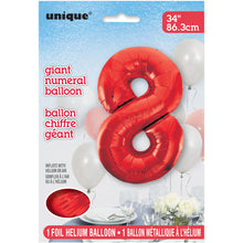 Load image into Gallery viewer, Red Number 8 Shaped Foil Balloon 34&quot;
