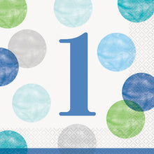 Load image into Gallery viewer, Blue Dots 1st Birthday Luncheon Napkins, 16ct
