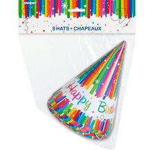 Load image into Gallery viewer, Rainbow Ribbons Birthday Party Hats, 8ct
