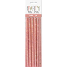 Load image into Gallery viewer, Birthday Rose Gold Glitz Paper Straws, 10ct

