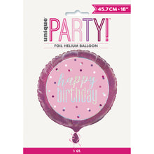 Load image into Gallery viewer, 18&quot; Glitz Pink &amp; Silver Round Foil Balloon - &quot;Happy Birthday&quot;
