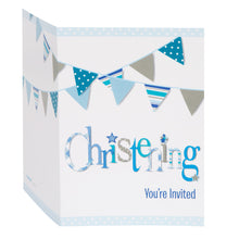 Load image into Gallery viewer, Blue Bunting Christening Invitations, 8ct
