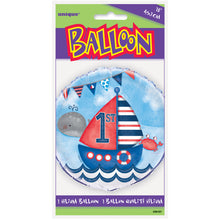 Load image into Gallery viewer, Little Sailor Nautical First Birthday Round Foil Balloon 18&quot;
