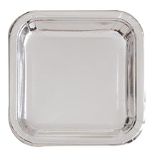 Load image into Gallery viewer, Silver Foil Square 9&quot; Dinner Plates, 8ct - Foil Board
