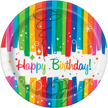 Load image into Gallery viewer, Rainbow Ribbons Birthday Round 7&quot; Dessert Plates, 8ct
