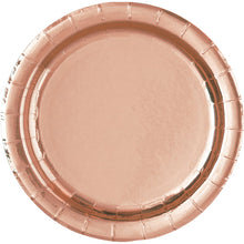 Load image into Gallery viewer, Rose Gold Foil Round 7&quot; Dessert Plates, 8ct - Foil Board
