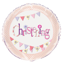 Load image into Gallery viewer, Pink Bunting Christening Round Foil Balloon 18&quot;, Packaged

