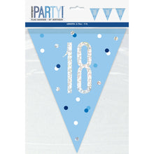 Load image into Gallery viewer, Birthday Blue Glitz Number 18 Flag Banner, 9 ft
