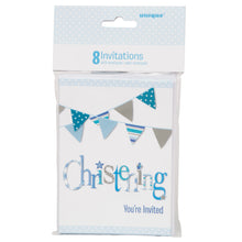 Load image into Gallery viewer, Blue Bunting Christening Invitations, 8ct
