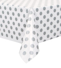 Load image into Gallery viewer, Silver Dots Rectangular Plastic Table Cover, 54&quot;x108&quot;
