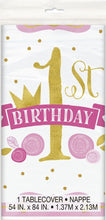 Load image into Gallery viewer, Pink And Gold 1st Birthday Tablecover
