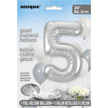 Load image into Gallery viewer, Silver Number 5 Shaped Foil Balloon 34&quot;
