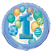 Load image into Gallery viewer, First Birthday Blue Balloons Round Foil Balloon 18&quot;
