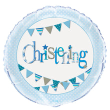 Load image into Gallery viewer, Blue Bunting Christening Round Foil Balloon -18&quot;
