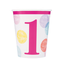 Load image into Gallery viewer, Pink Dots 1st Birthday 9oz Paper Cups, 8ct
