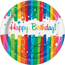 Load image into Gallery viewer, Rainbow Ribbons Birthday Round 9&quot; Dinner Plates, 8ct
