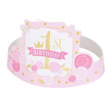 Load image into Gallery viewer, Pink &amp; Gold First Birthday Party Hats, 6ct
