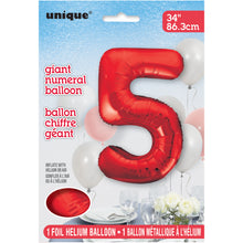 Load image into Gallery viewer, Red Number 5 Shaped Foil Balloon 34&quot;
