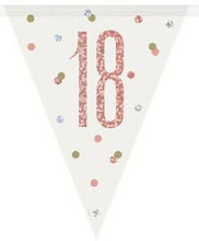 Load image into Gallery viewer, Birthday Rose Gold Glitz Number 18 Prism Pennant Banner, 9 ft
