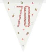 Load image into Gallery viewer, Age &quot;70&quot; Glitz Rose Gold Prismatic Plastic Flag Banner (9ft)
