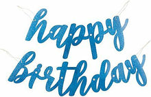 Load image into Gallery viewer, Blue Glitz Script &quot;Happy Birthday&quot; Prismatic Foil Jointed Banner, 2pc
