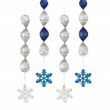 Load image into Gallery viewer, 4 Hanging Snowflake Foil Decorations
