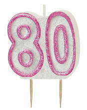 Load image into Gallery viewer, Glitz Pink Numeral Candle 80
