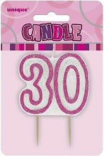 Load image into Gallery viewer, Glitz Pink Numeral Birthday Candle 30
