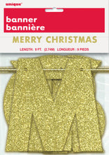Load image into Gallery viewer, Gold Glitter Merry Christmas Banner, 9 ft
