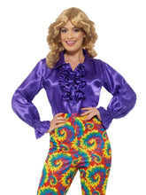 Load image into Gallery viewer, Purple Satin Ruffle Shirt
