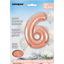 Load image into Gallery viewer, Rose Gold Number 6 Shaped Foil Balloon 34&quot;
