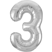 Load image into Gallery viewer, Silver Number 3 Shaped Foil Balloon 34&quot;
