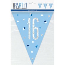 Load image into Gallery viewer, Age &quot;16&quot; Glitz Blue &amp; Silver Prismatic Plastic Flag Banner (9ft)
