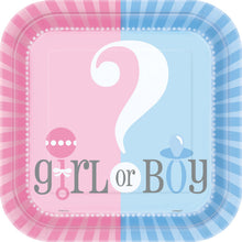 Load image into Gallery viewer, Gender Reveal Square 9&quot; Dinner Plates, 8ct
