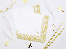 Load image into Gallery viewer, Gold Cross Napkins With Gold Trim, 20pc
