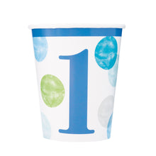 Load image into Gallery viewer, Blue Dots 1st Birthday 9oz Paper Cups, 8ct
